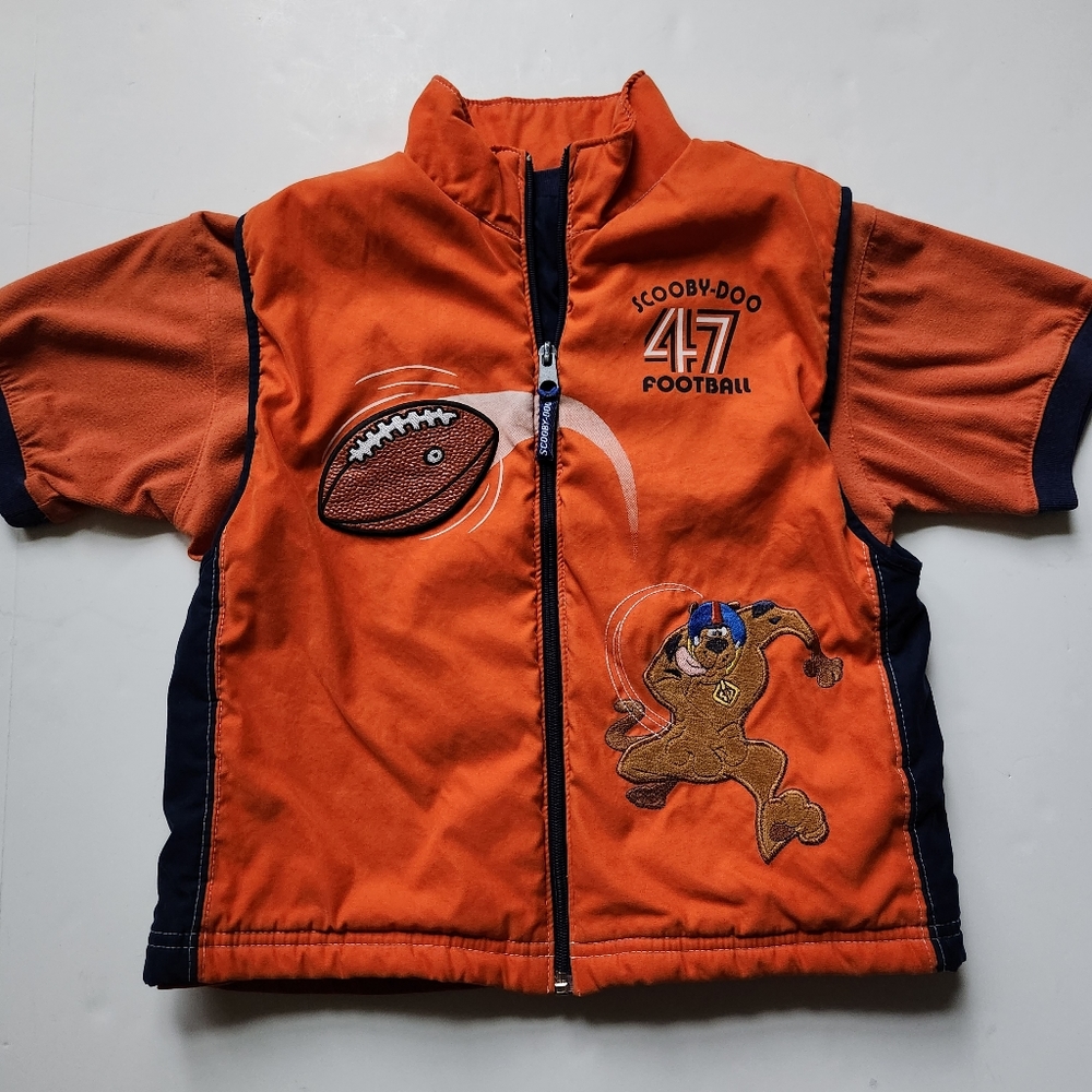 Vtg Kids Small Scooby-Doo vest shirt set orange football retro cartoon n…
